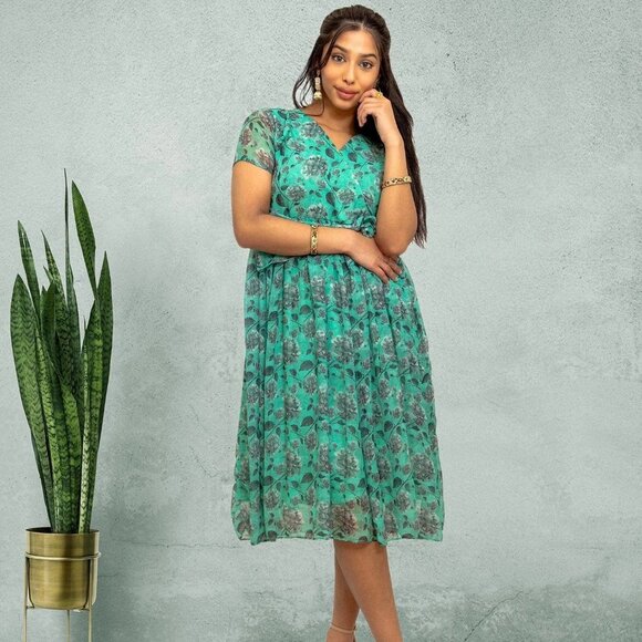 Sea Green Dress with Bow | Harmony Hues | Muvvas Boutique - Picture 3 of 4